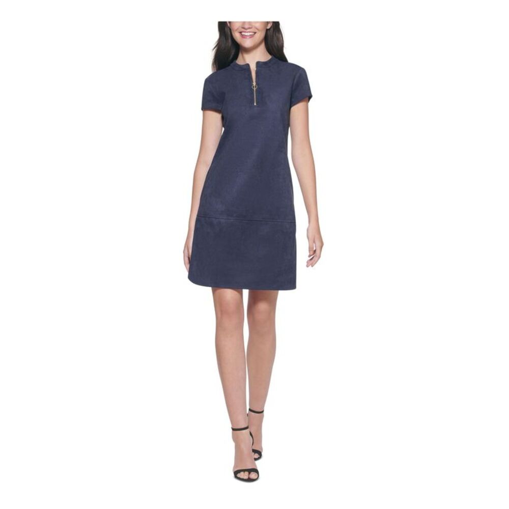 KENSIE DRESSES Womens Navy Short Sleeve Above The Knee Party Shift Dress 2